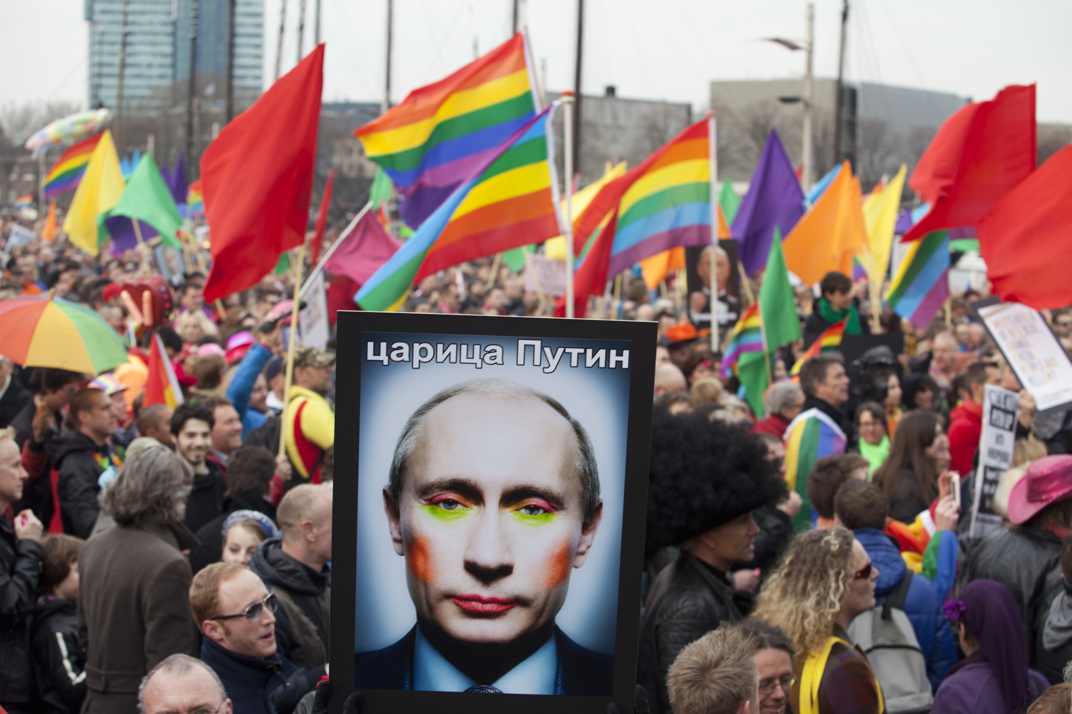 Putin's poster in protest against anti-gay russian law
