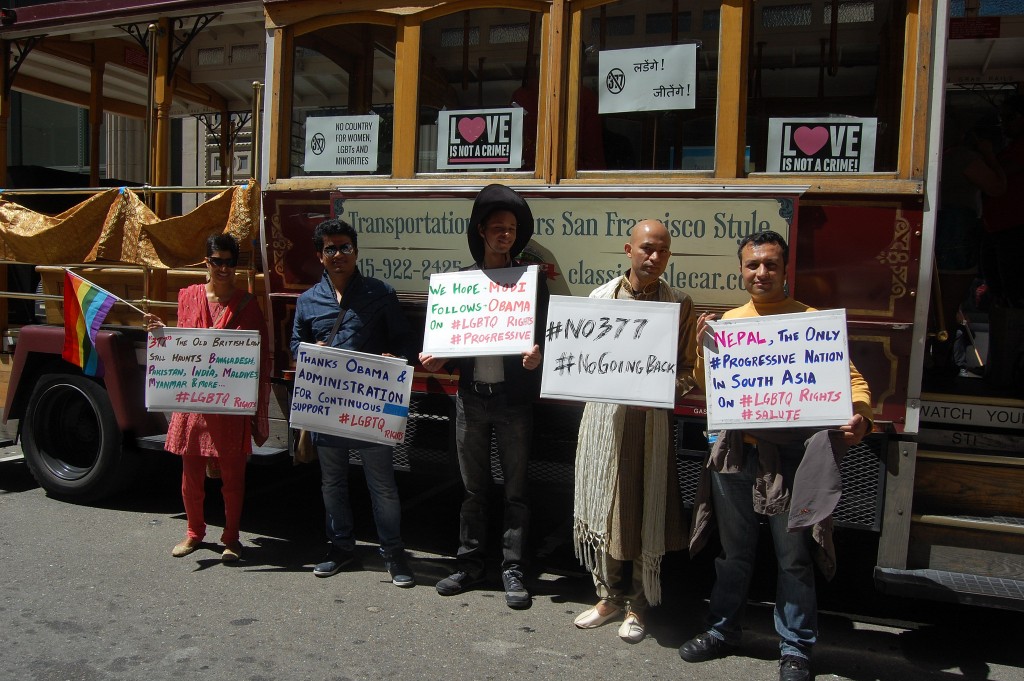 Activists at San Francisco Pride demands Pm Modi to scrap Sec 377 (Pic courtesy Trikone)