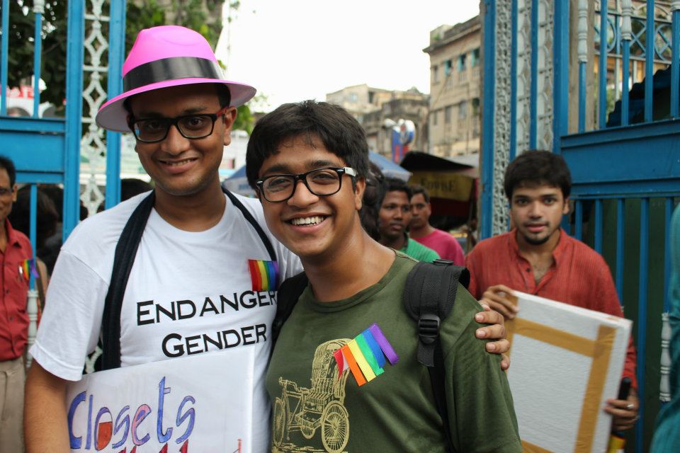 Students of Niladri Chatterjee at Kolkata Pride 2012 wearing specially designed T-shirt 