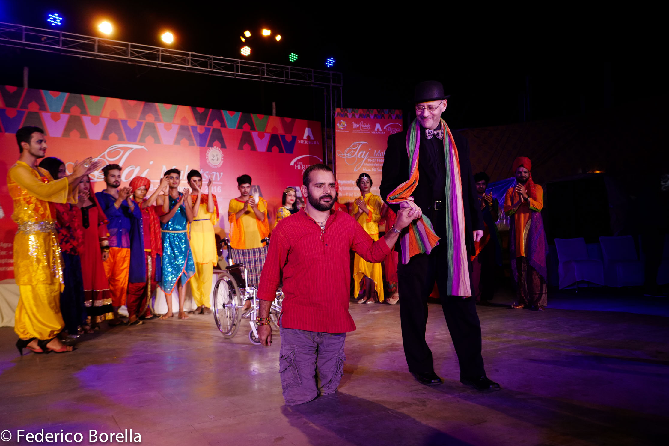 Balbir Krishan and his American partner Michael Giangrasso walk the ramp