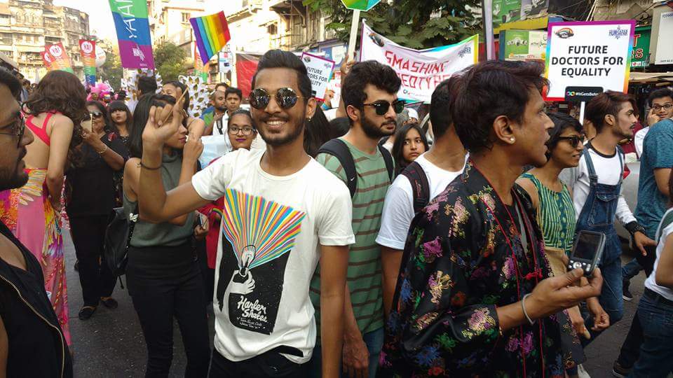 A participant gestures during the Mumbai Pride March 2017