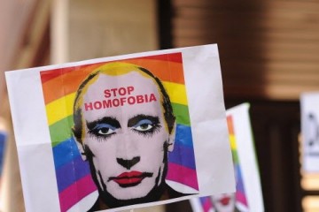 Putin poster in gay protest