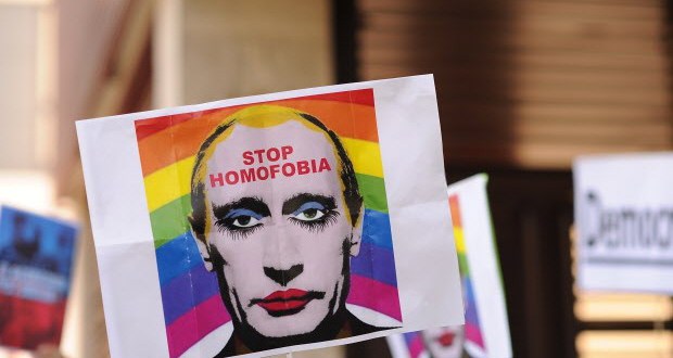 Putin poster in gay protest